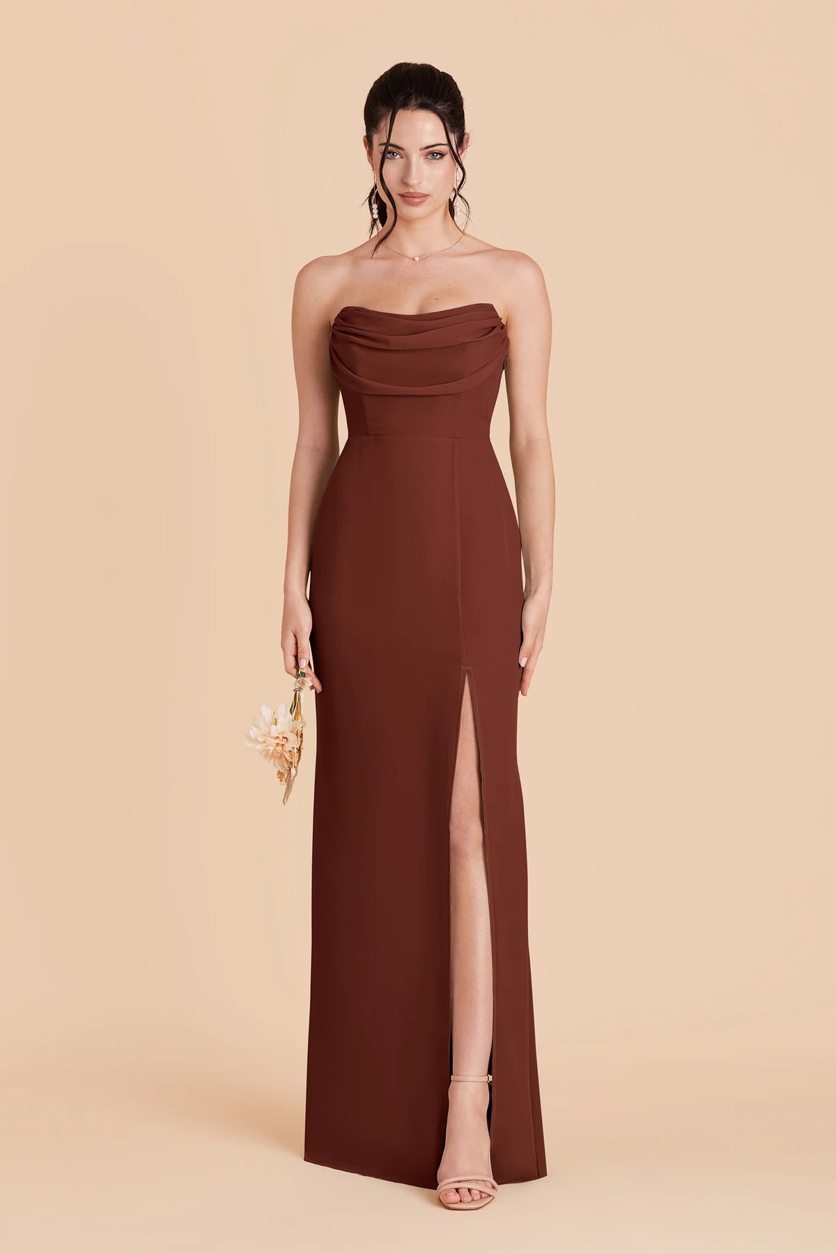 Odessa Cognac front view bridesmaid dress