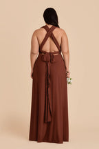 Evelina Cognac back view bridesmaid dress