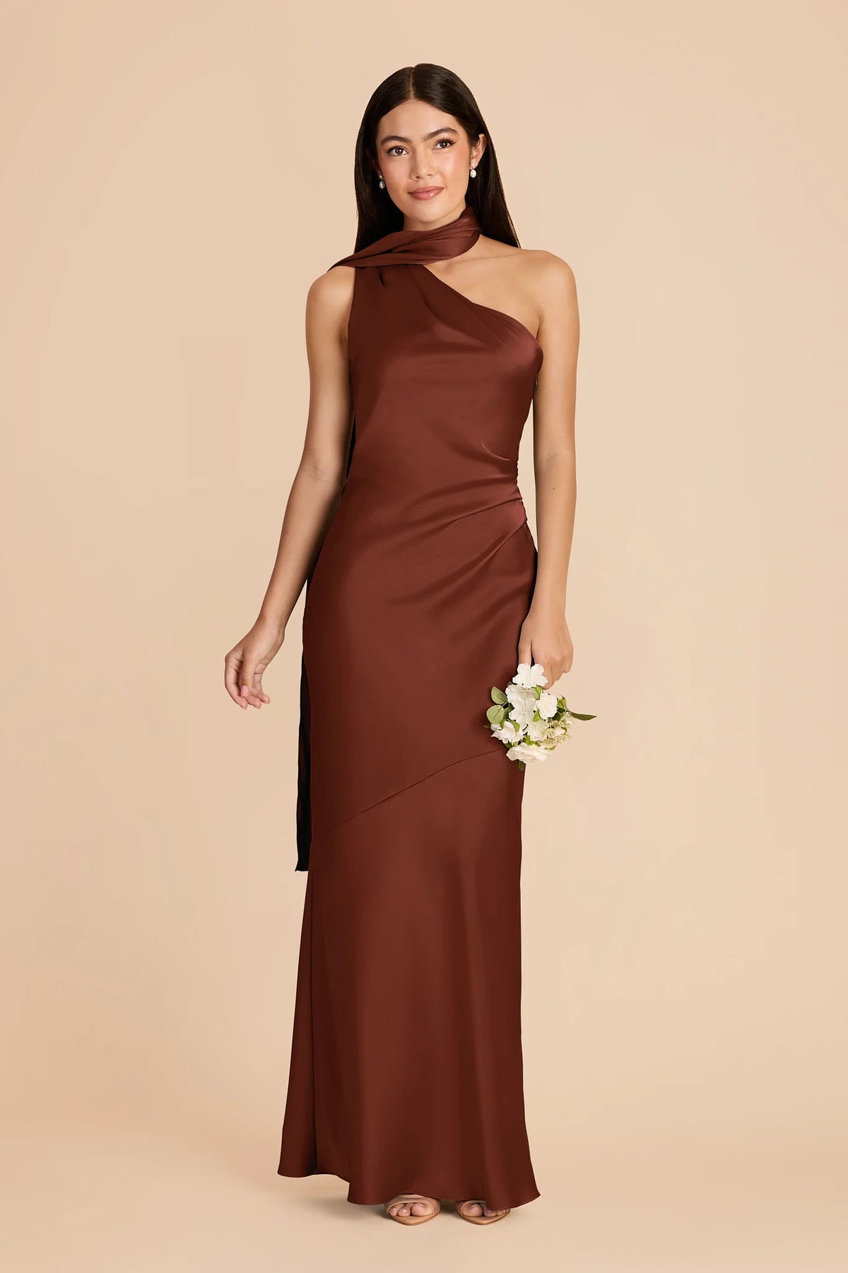 Ariadne Cognac front view bridesmaid dress