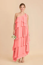 Marisol Coral Pink front view bridesmaid dress