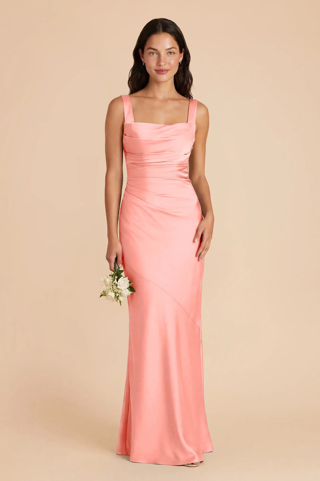 Colette Coral Pink front view bridesmaid dress