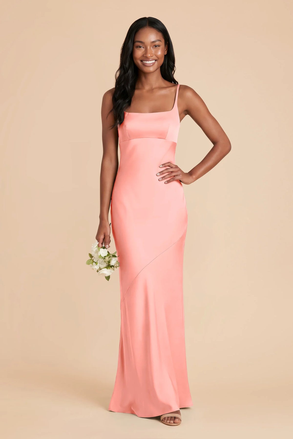 Noelle Coral Pink front view bridesmaid dress