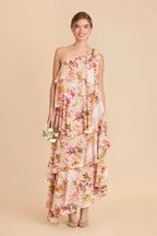 Marisol Coral Sunset Peonies front view bridesmaid dress