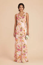 Odette Coral Sunset Peonies front view bridesmaid dress