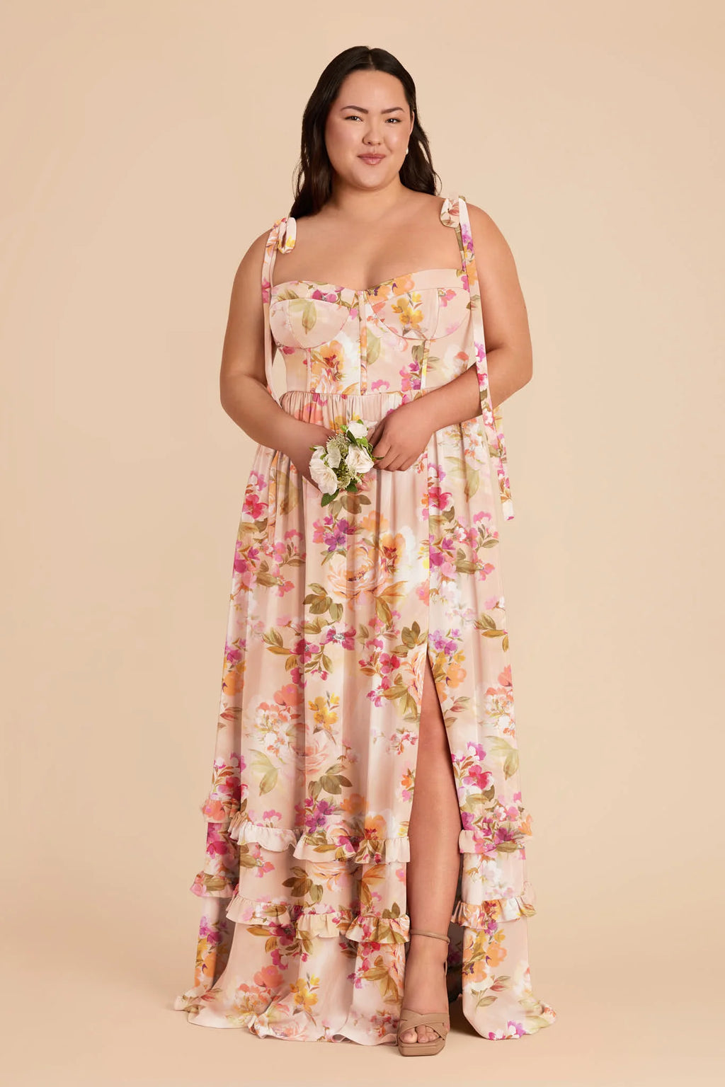 Daphne Coral Sunset Peonies alternate view 1 bridesmaid dress