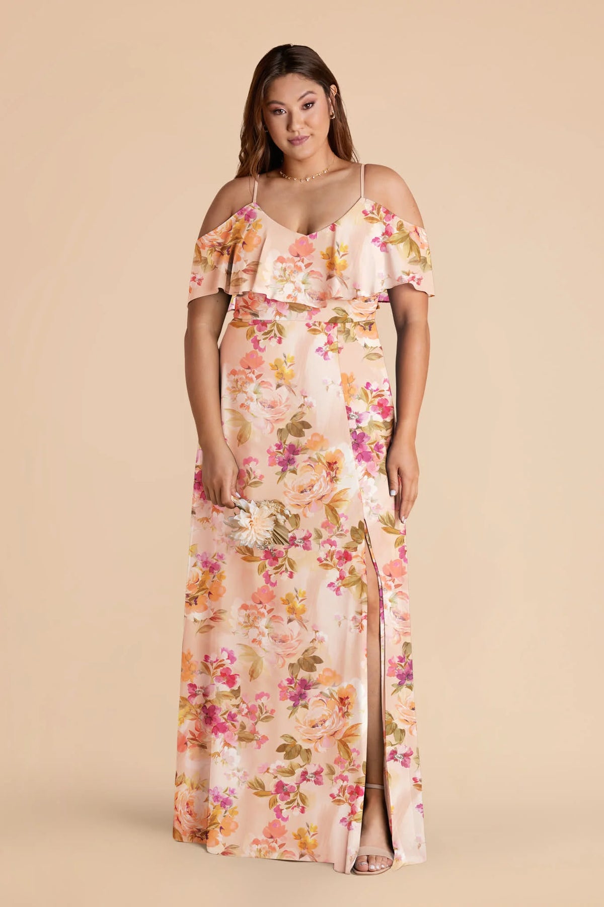 Genevieve Coral Sunset Peonies alternate view 1 bridesmaid dress