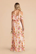 Genevieve Coral Sunset Peonies back view bridesmaid dress