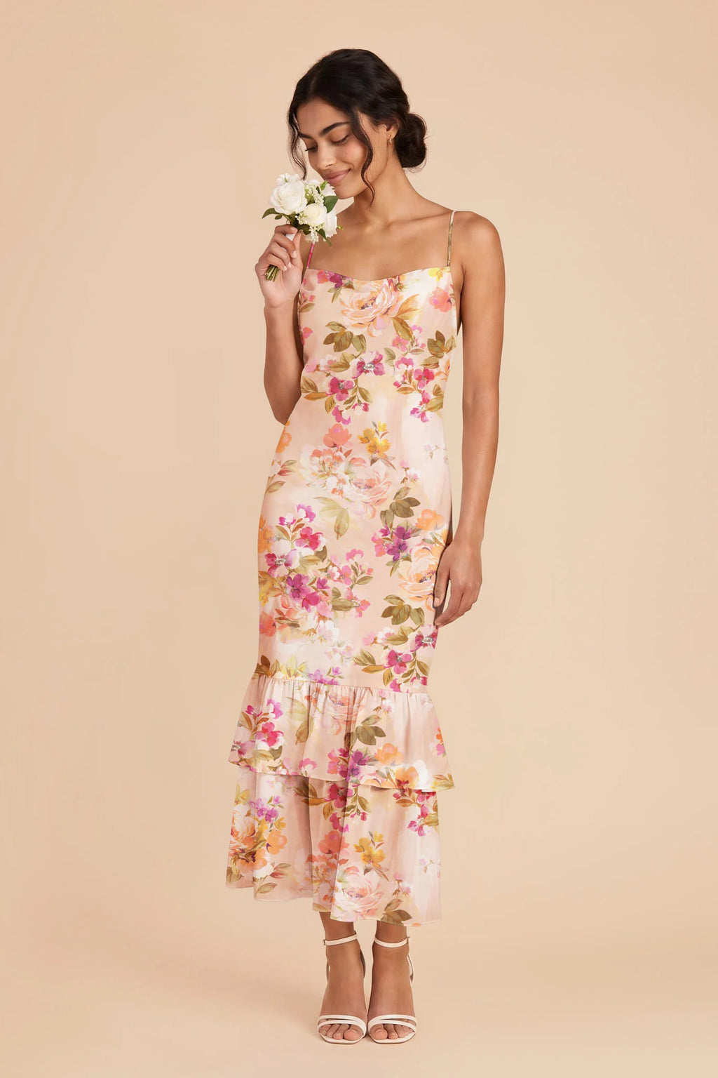 Liora Coral Sunset Peonies front view bridesmaid dress