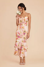 Liora Coral Sunset Peonies front view bridesmaid dress