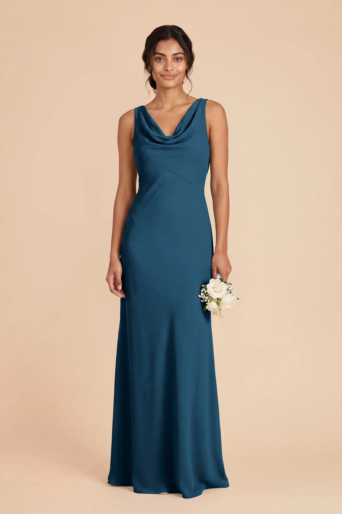 Odette Dark Teal front view bridesmaid dress