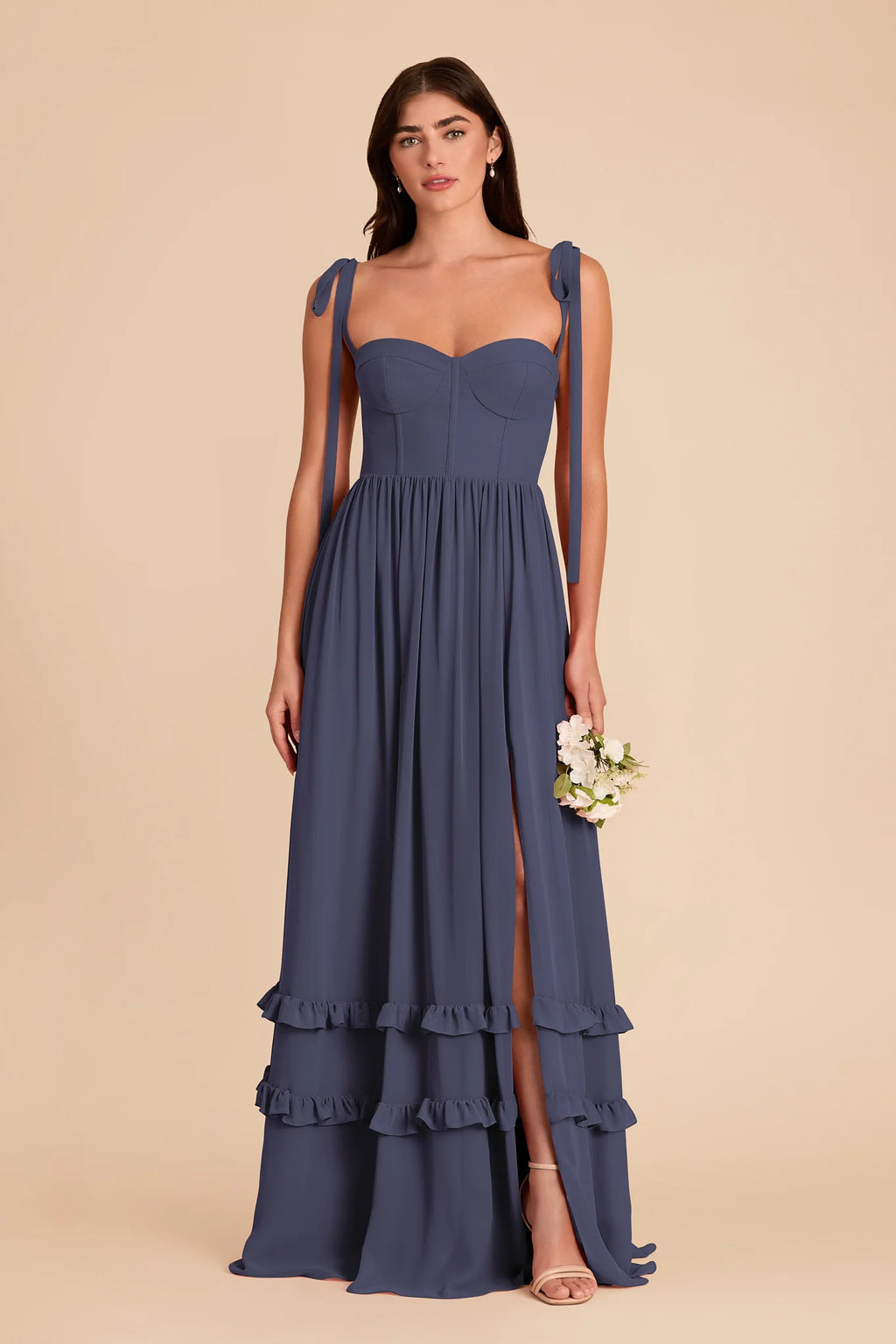 Daphne Dusk Blue front view bridesmaid dress