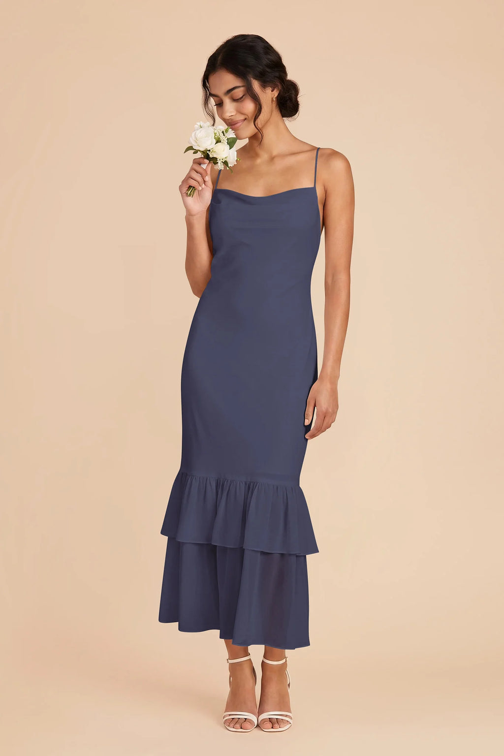 Liora Dusk Blue front view bridesmaid dress