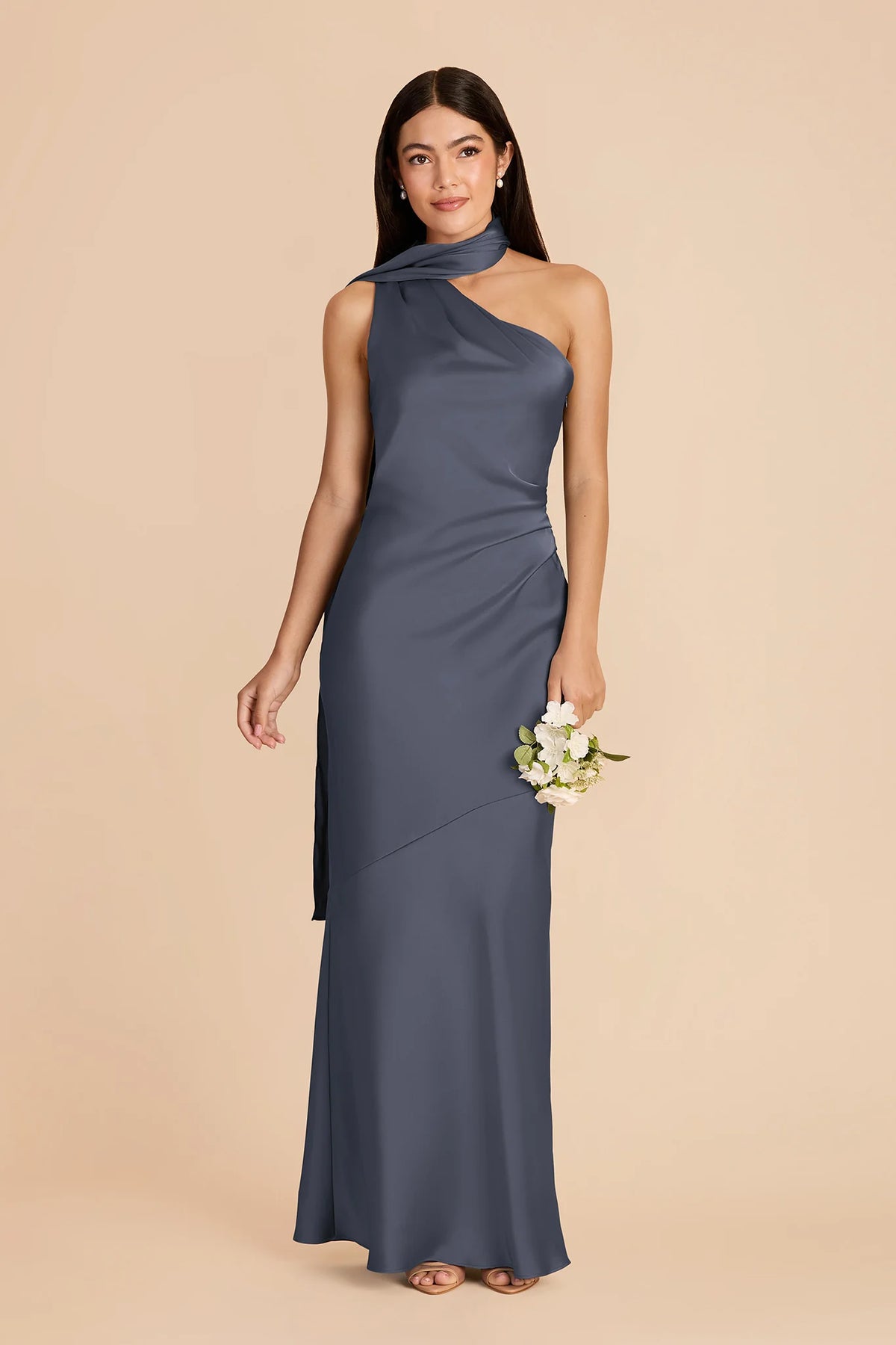 Ariadne Dusk Blue front view bridesmaid dress