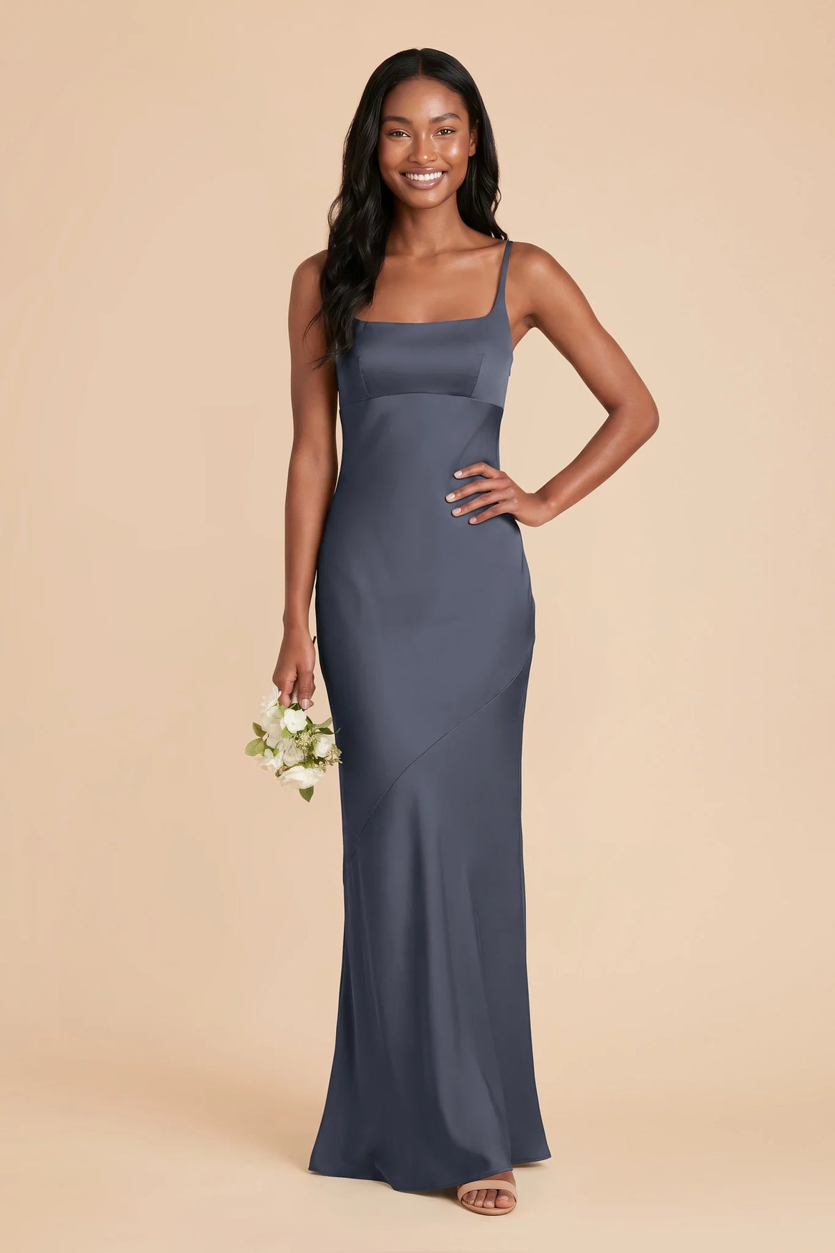 Noelle Dusk Blue front view bridesmaid dress