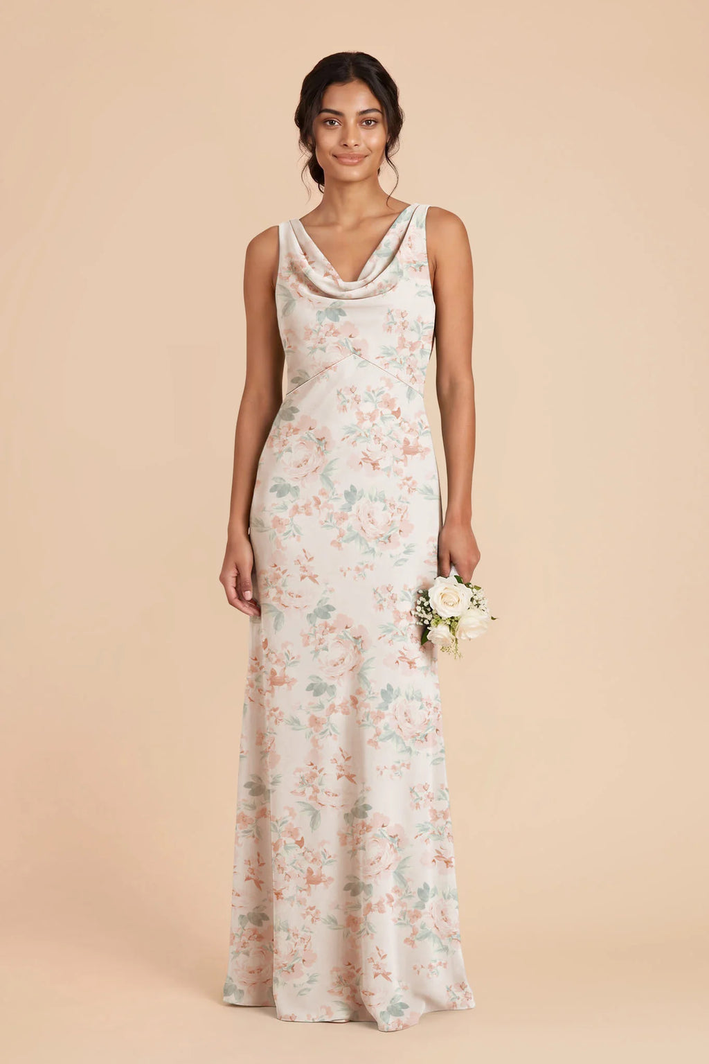 Odette Dusty Apricot Peonies front view bridesmaid dress
