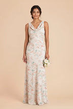 Odette Dusty Apricot Peonies front view bridesmaid dress