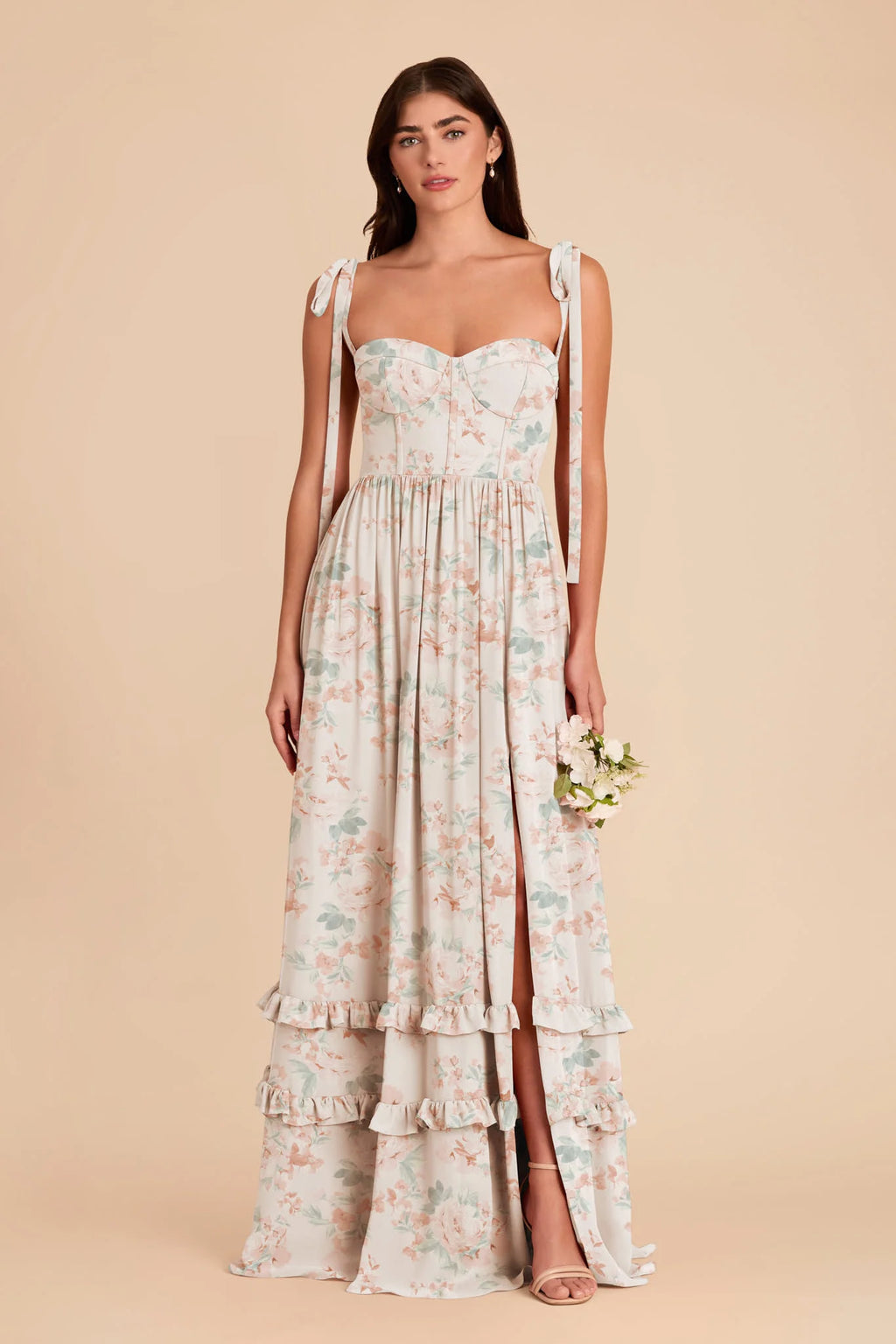 Daphne Dusty Apricot Peonies front view bridesmaid dress