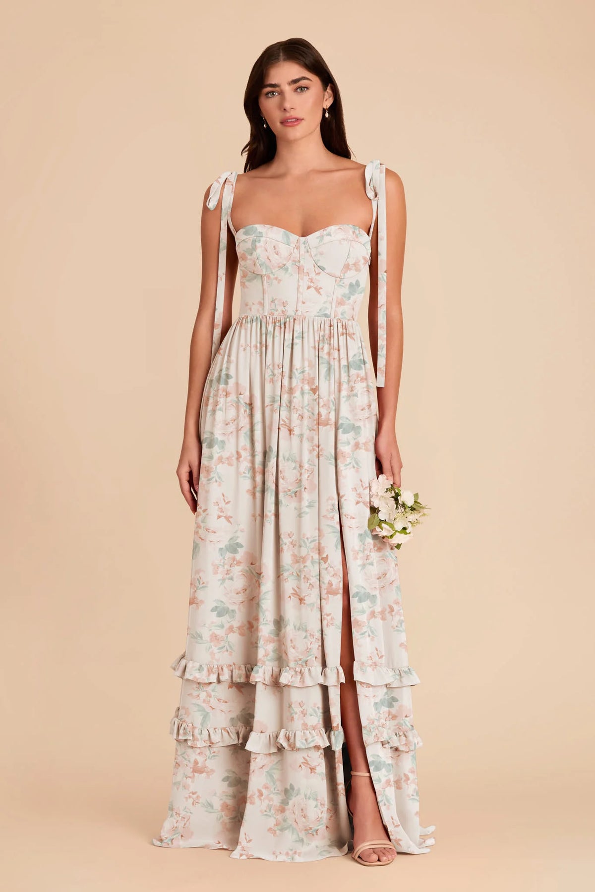 Daphne Dusty Apricot Peonies front view bridesmaid dress