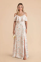 Genevieve Dusty Apricot Peonies front view bridesmaid dress