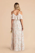 Genevieve Dusty Apricot Peonies back view bridesmaid dress