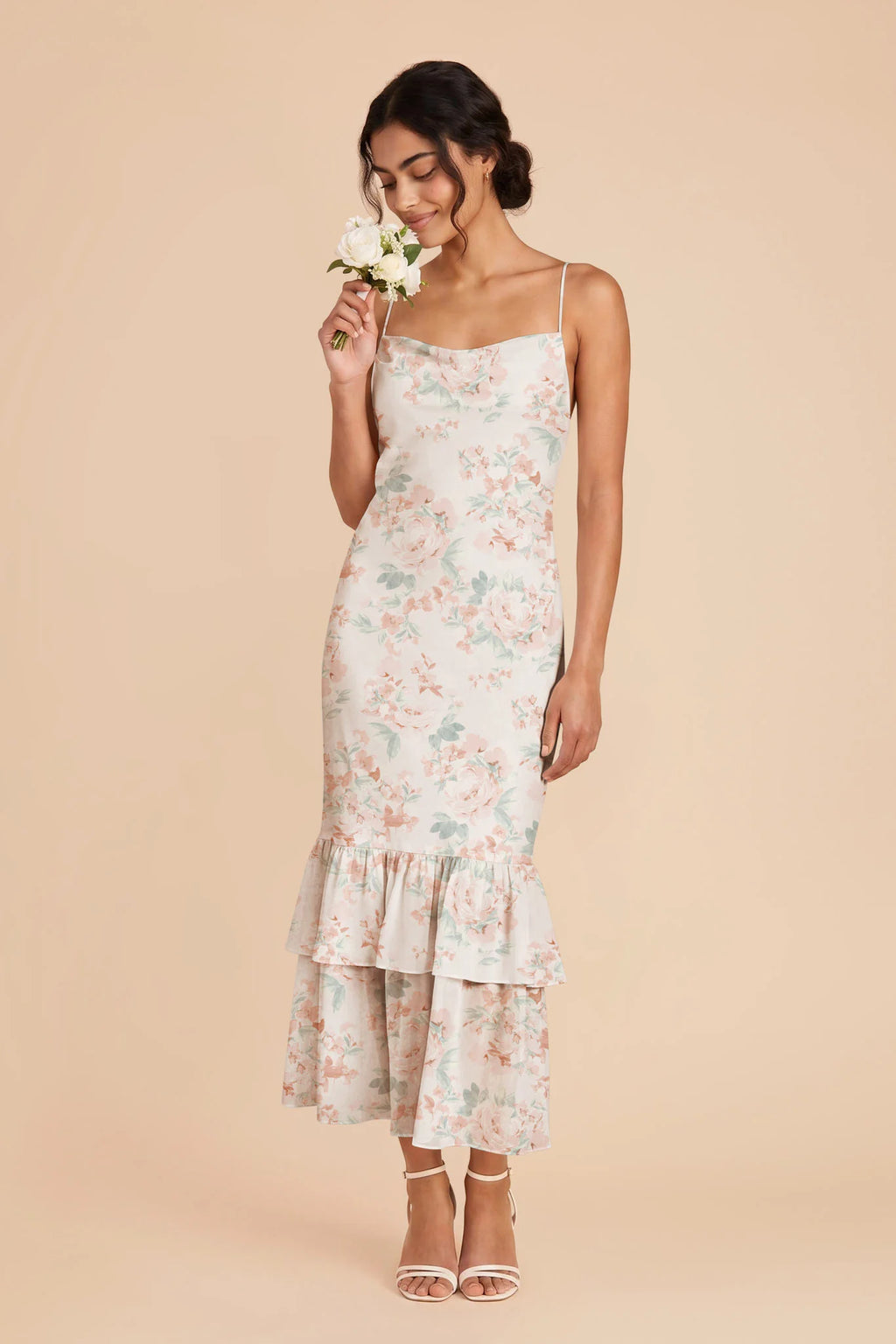 Liora Dusty Apricot Peonies front view bridesmaid dress