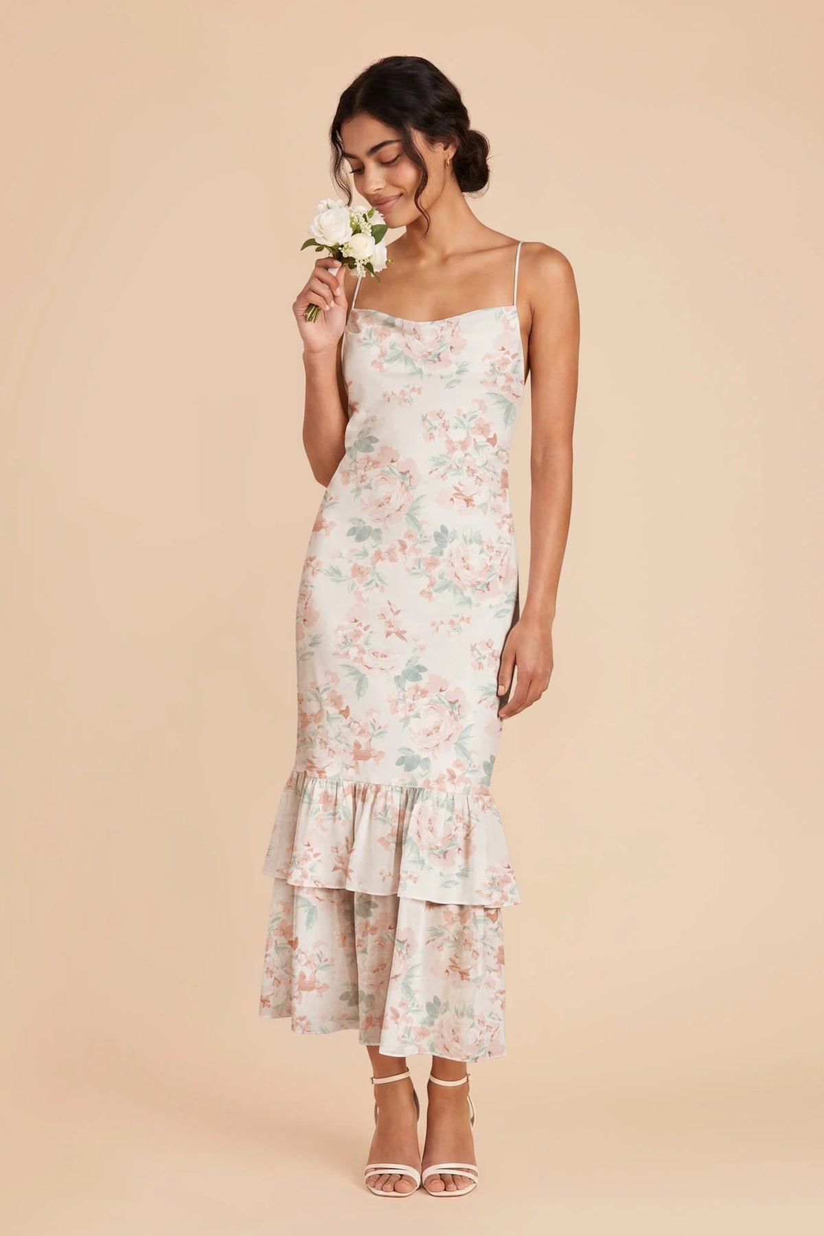 Liora Dusty Apricot Peonies front view bridesmaid dress