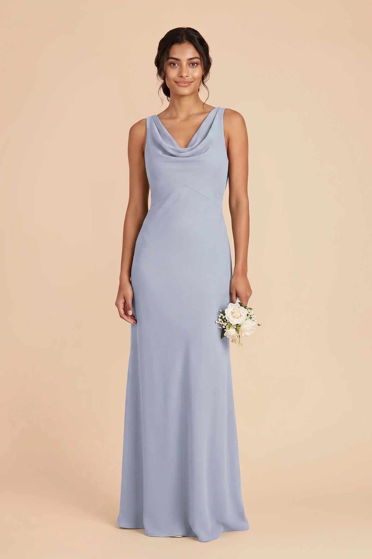 Odette Dusty Blue front view bridesmaid dress