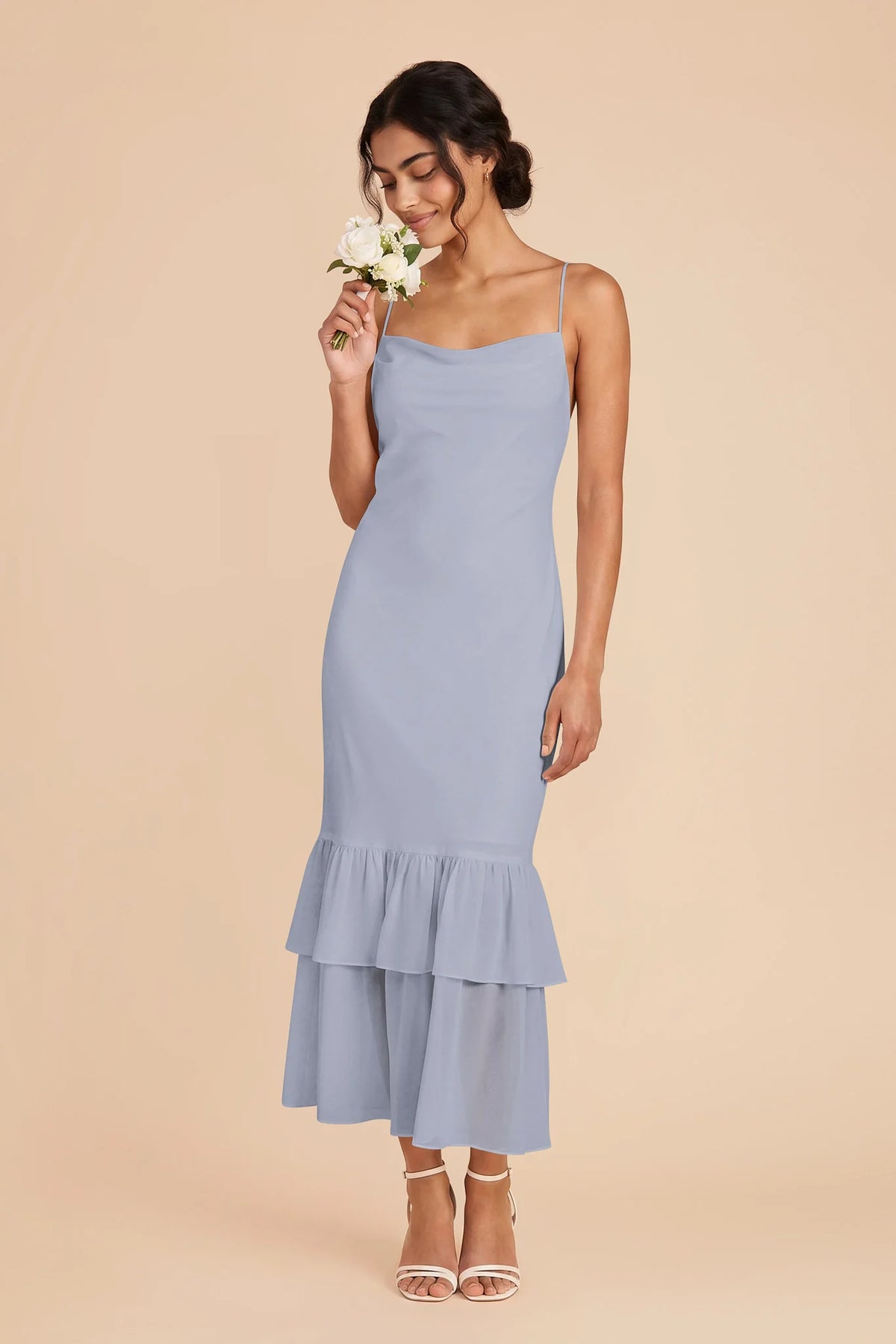 Liora Dusty Blue front view bridesmaid dress