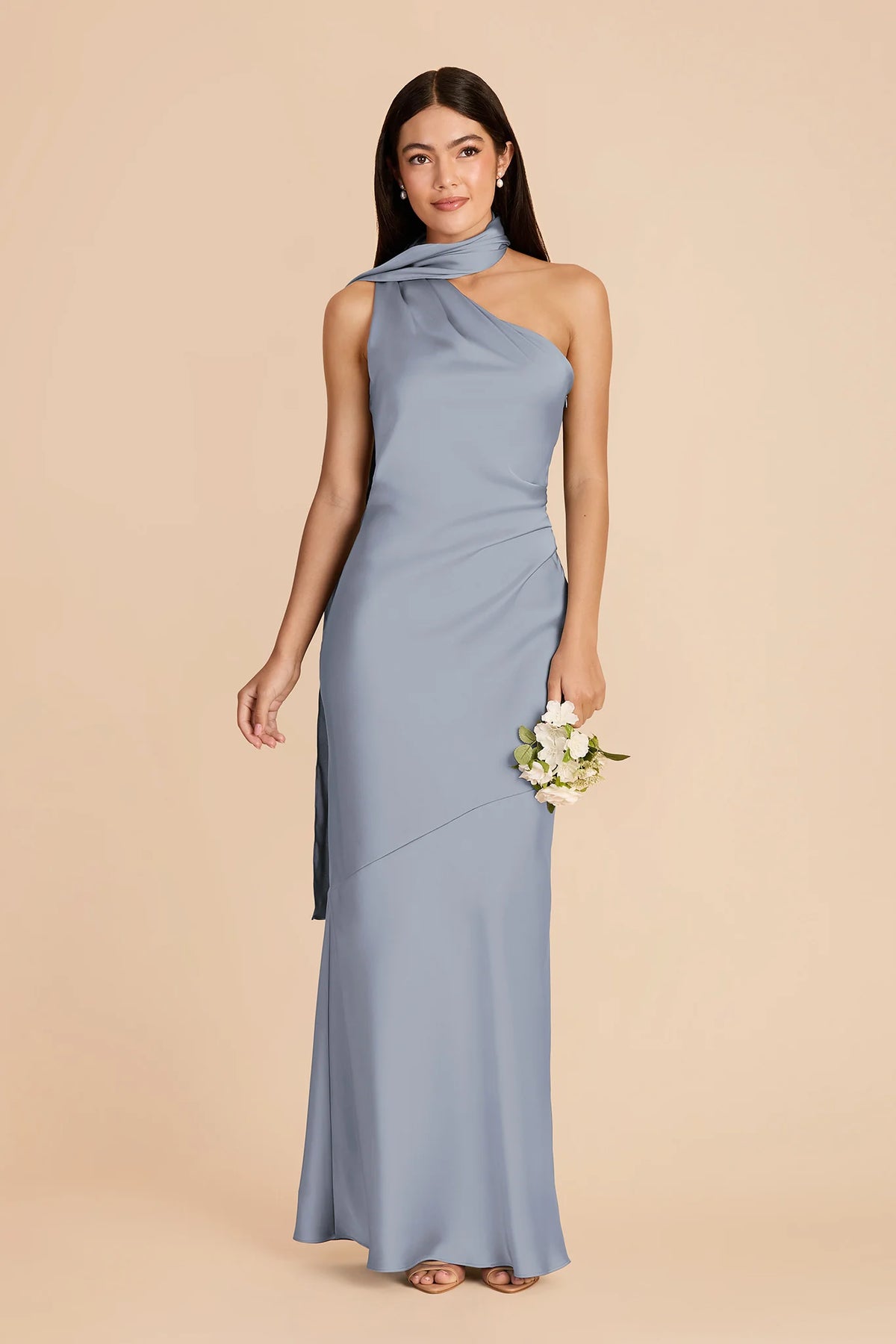 Ariadne Dusty Blue front view bridesmaid dress