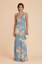 Odette Dusty Blue Romantic Bouquet front view bridesmaid dress