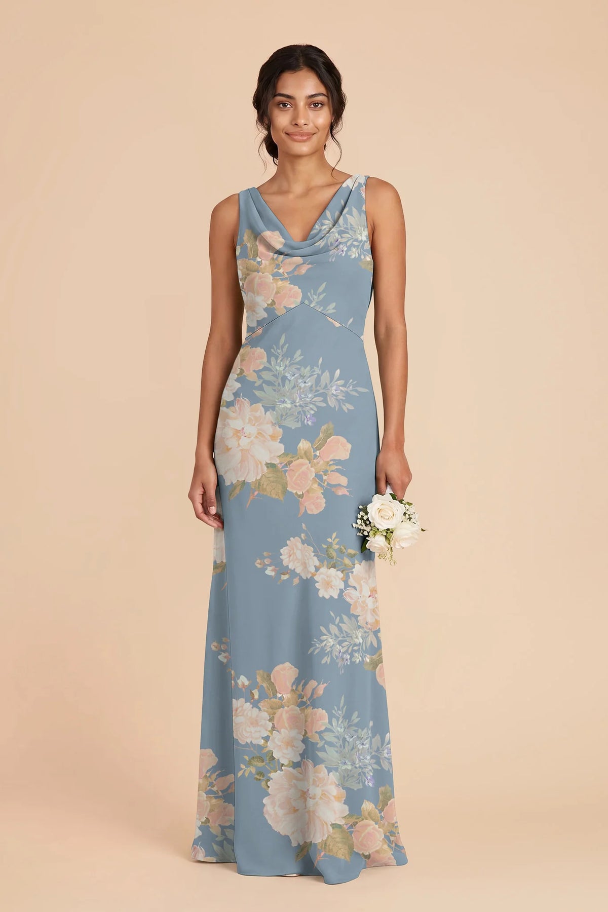 Odette Dusty Blue Romantic Bouquet front view bridesmaid dress