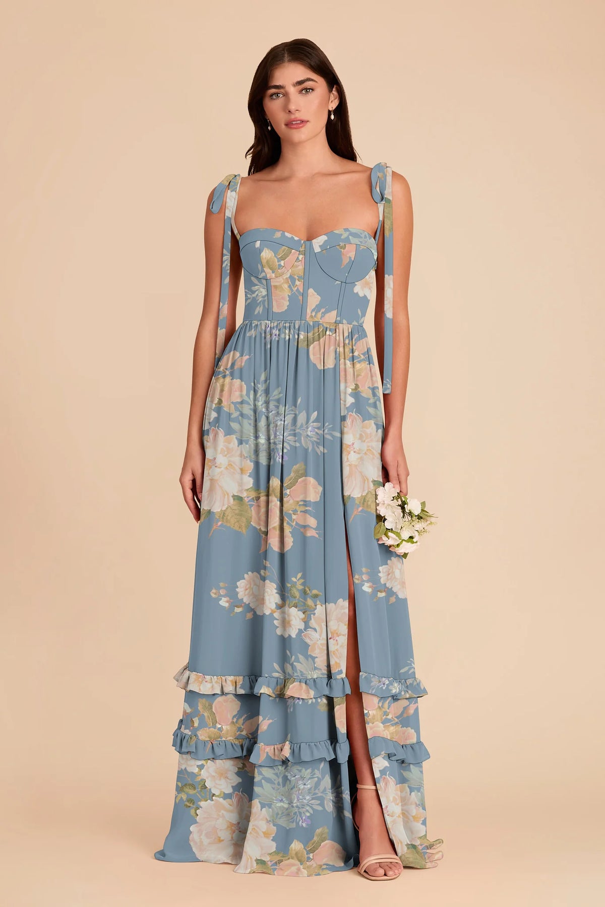 Daphne Dusty Blue Romantic Bouquet front view bridesmaid dress