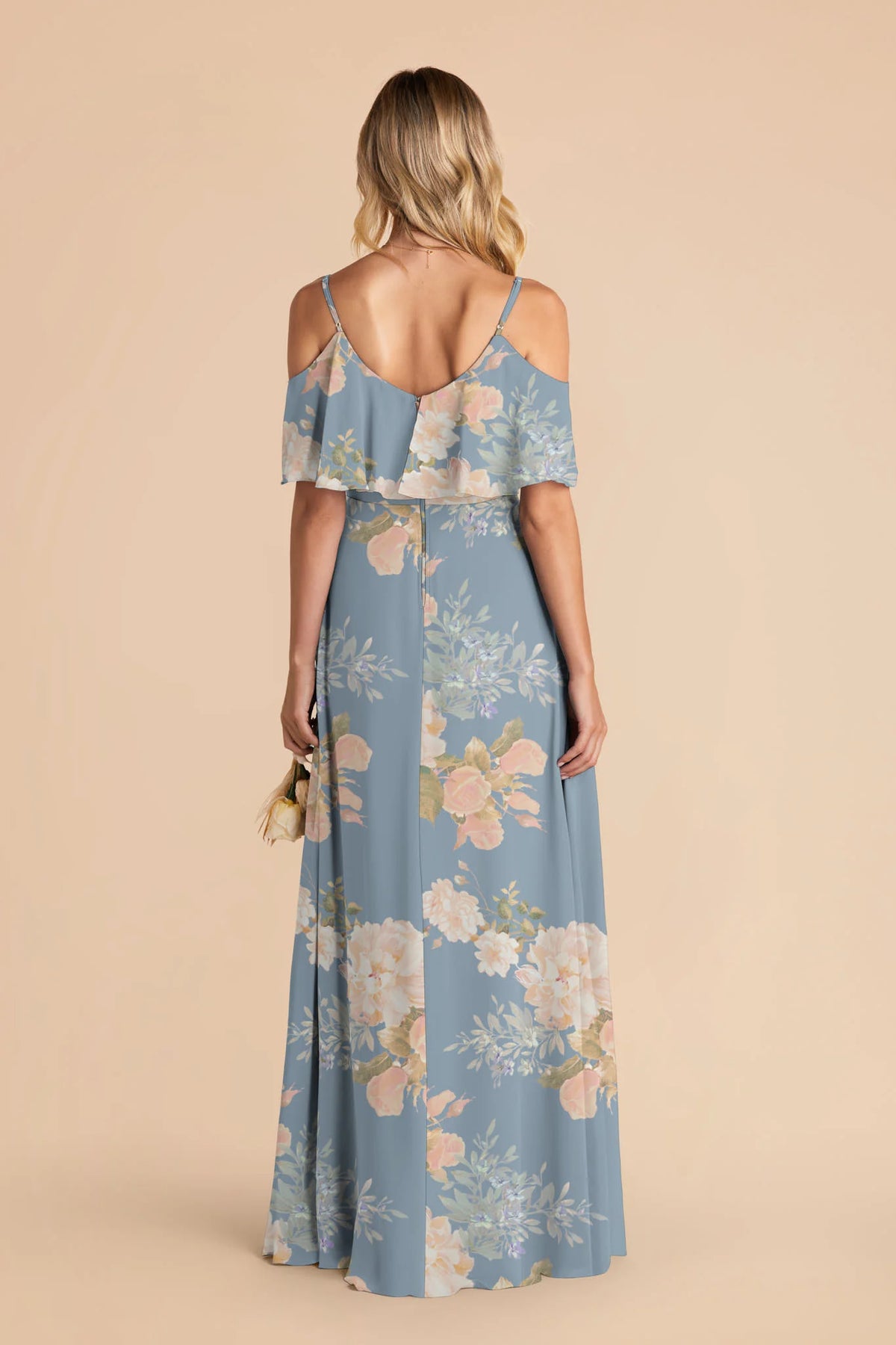 Genevieve Dusty Blue Romantic Bouquet back view bridesmaid dress