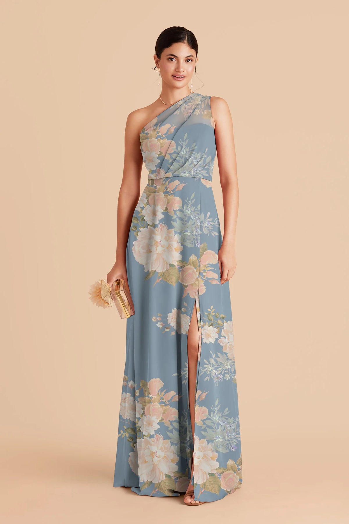 Celine Dusty Blue Romantic Bouquet front view bridesmaid dress