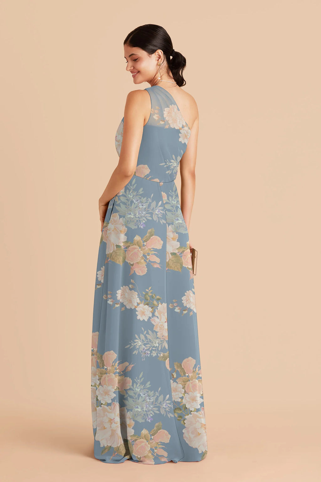 Celine Dusty Blue Romantic Bouquet back view bridesmaid dress