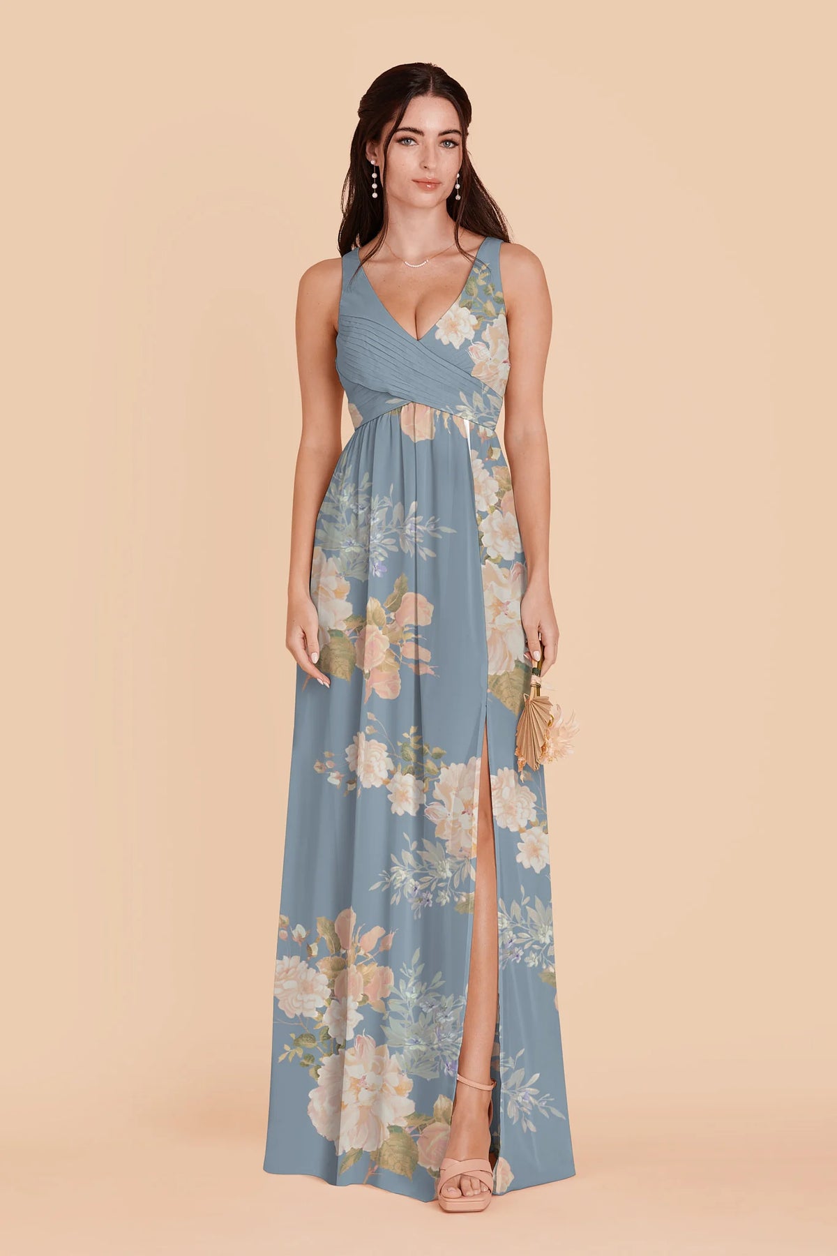 Annelise Dusty Blue Romantic Bouquet front view bridesmaid dress