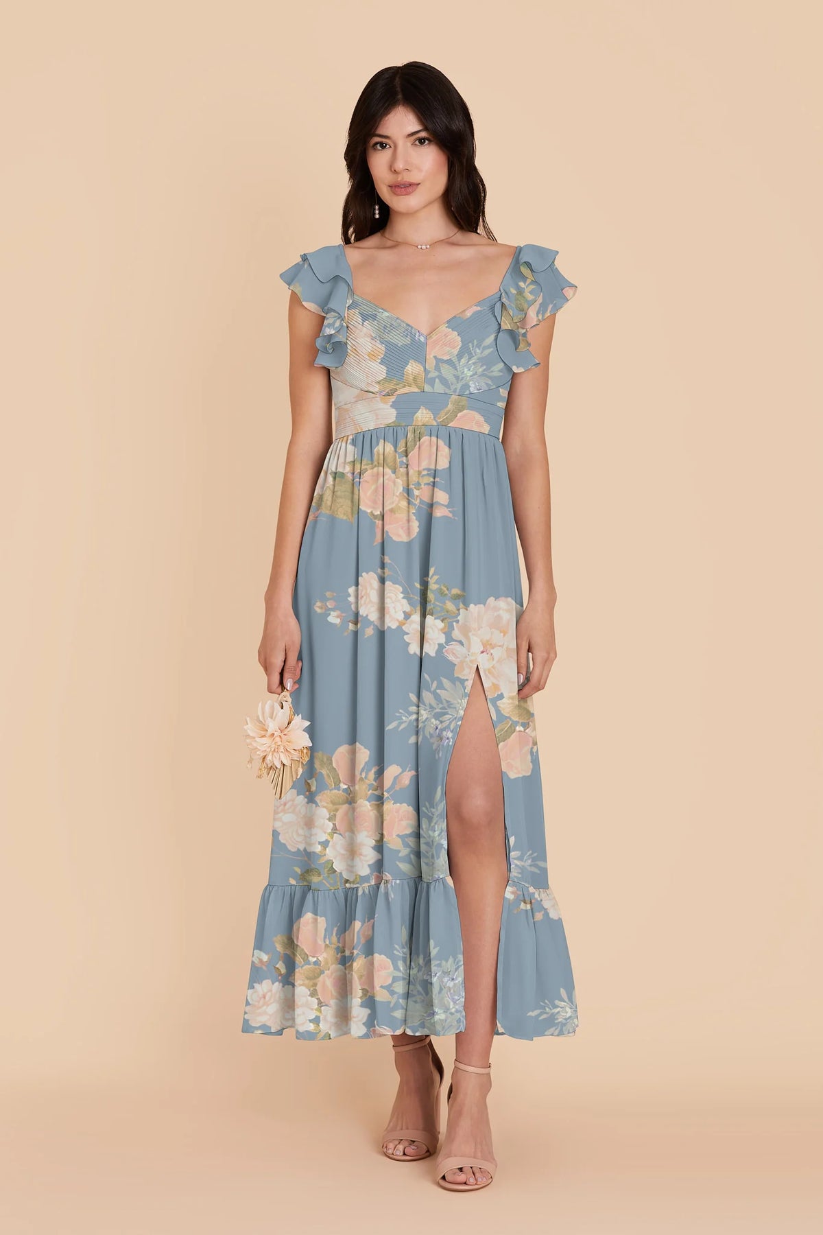Talia Dusty Blue Romantic Bouquet front view bridesmaid dress
