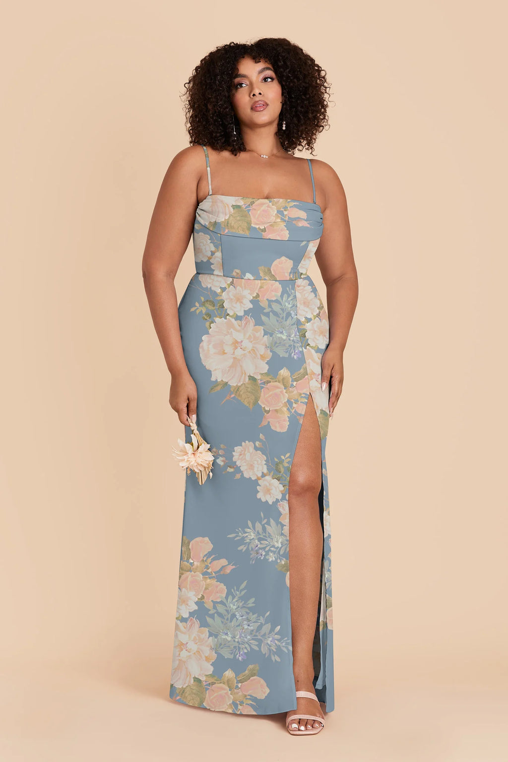 Odessa Dusty Blue Romantic Bouquet front view bridesmaid dress