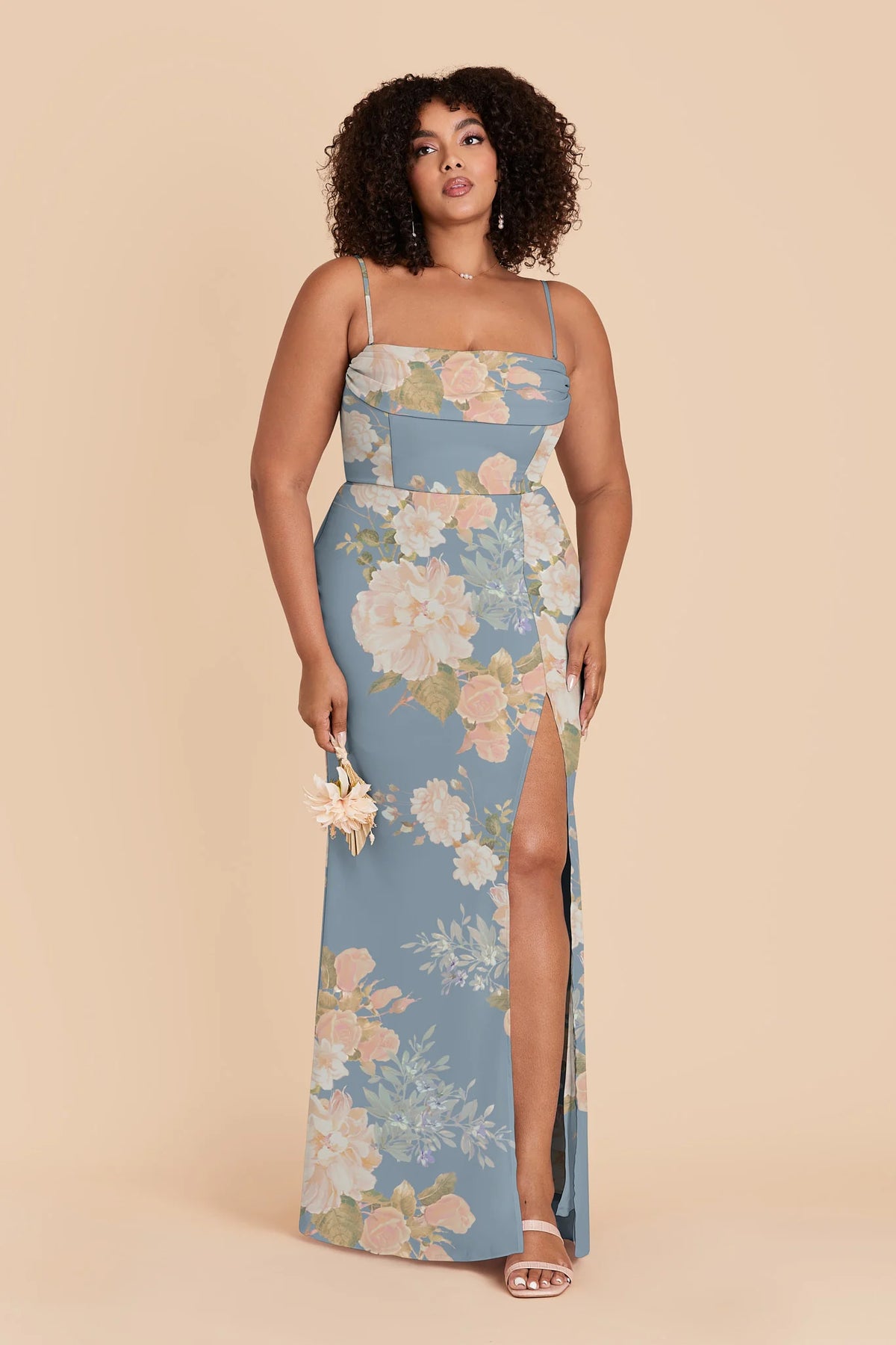 Odessa Dusty Blue Romantic Bouquet front view bridesmaid dress