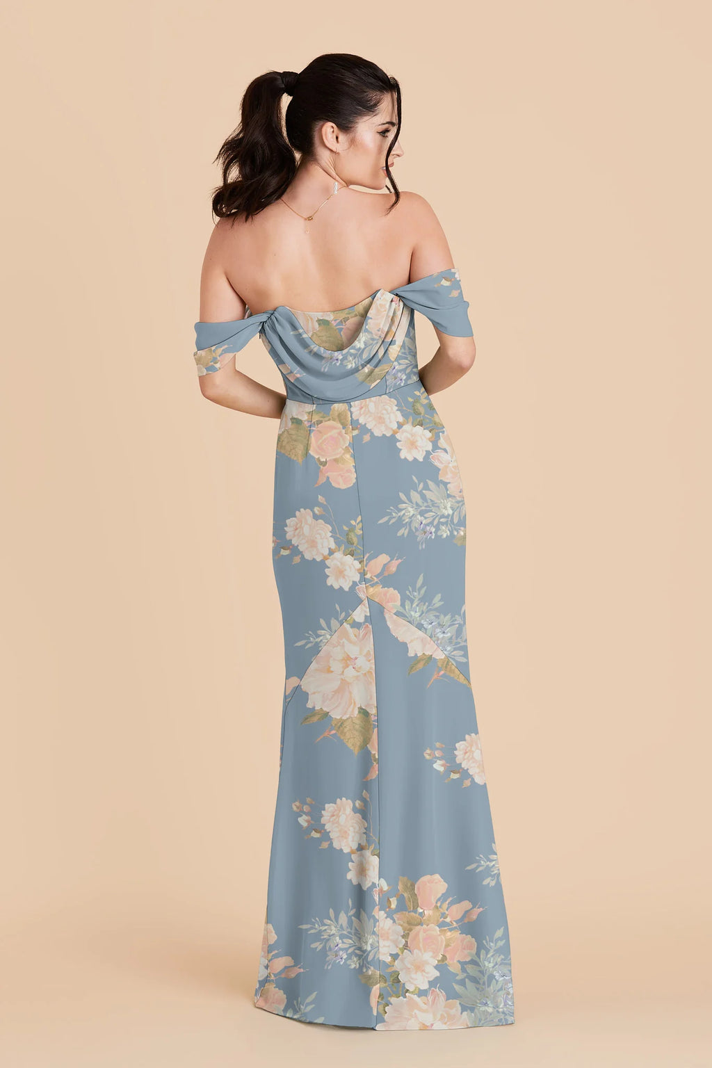 Odessa Dusty Blue Romantic Bouquet back view bridesmaid dress