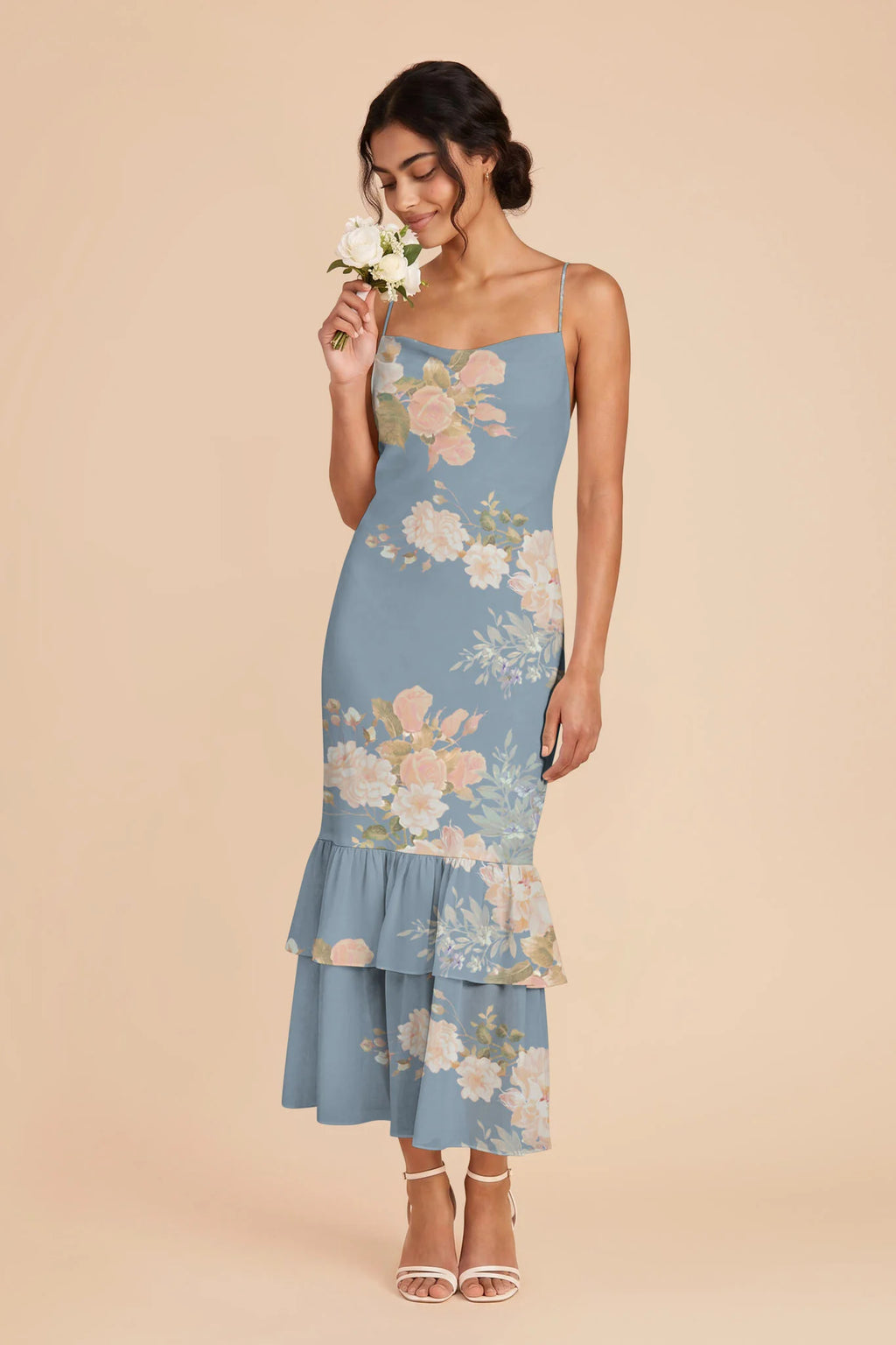 Liora Dusty Blue Romantic Bouquet front view bridesmaid dress
