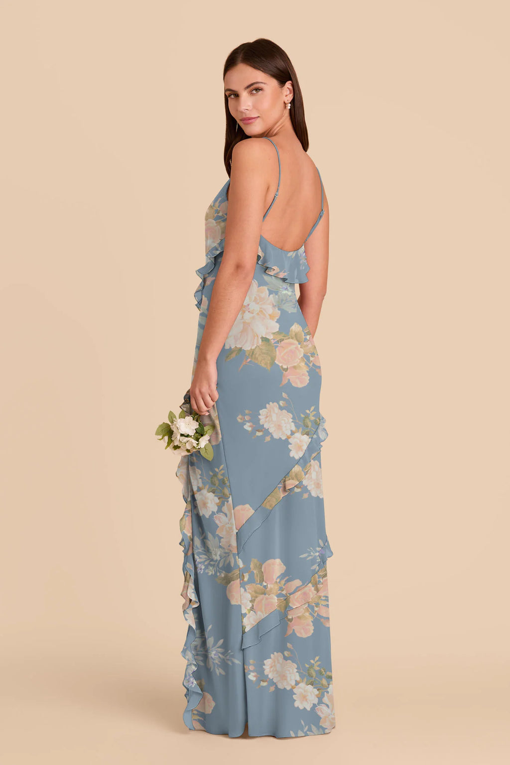 Vivienne Dusty Blue Romantic Bouquet front view bridesmaid dress
