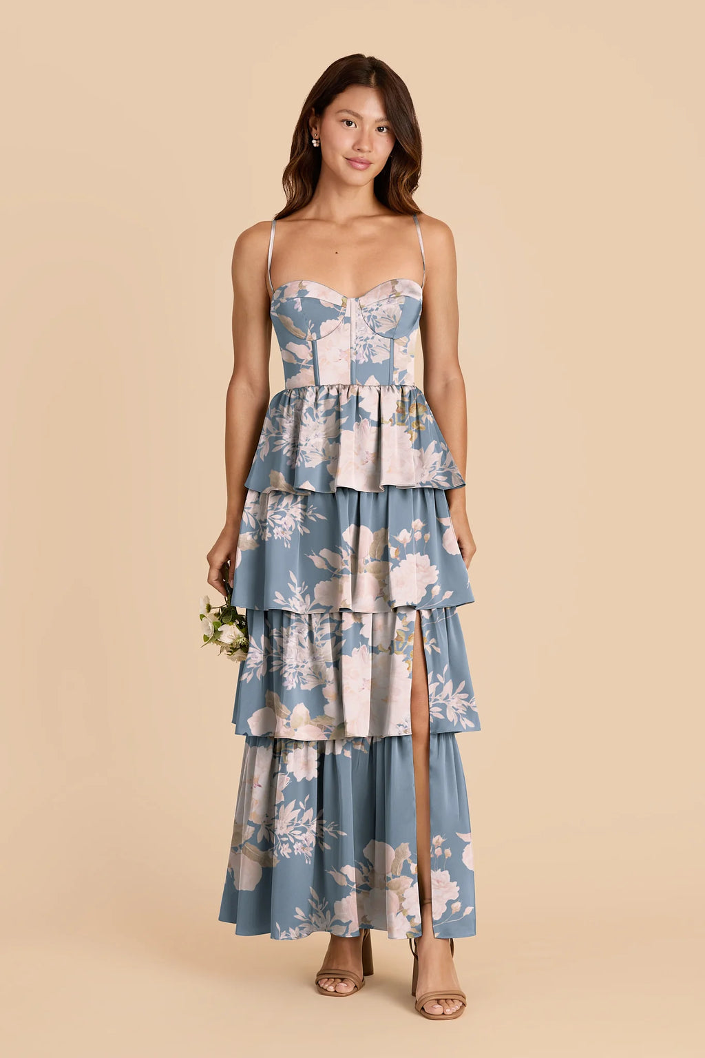 Calista Dusty Blue Romantic Bouquet front view bridesmaid dress