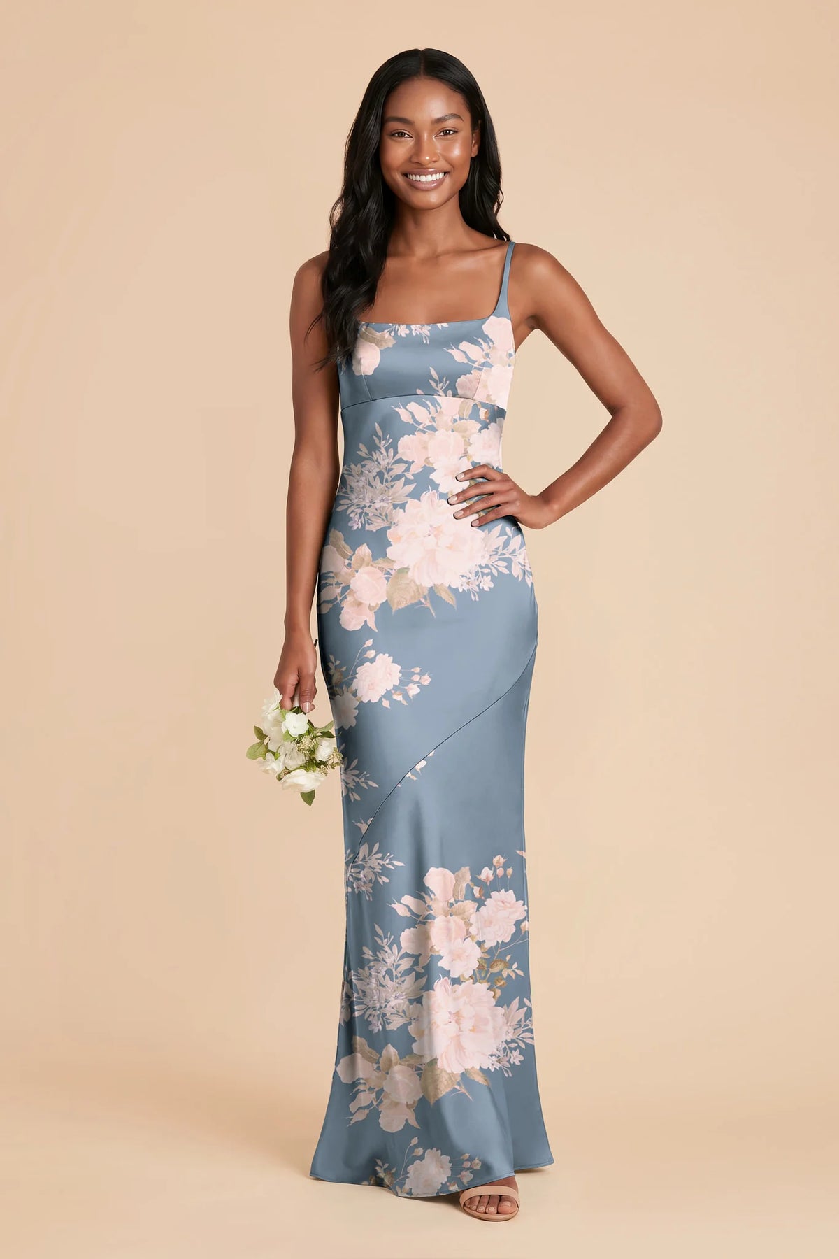 Noelle Dusty Blue Romantic Bouquet front view bridesmaid dress