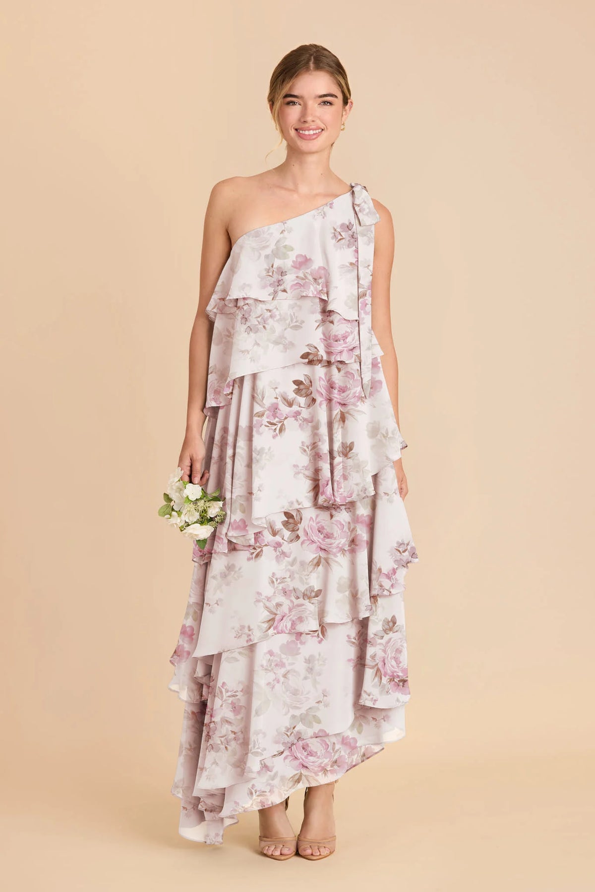 Marisol Dusty Pink Peonies front view bridesmaid dress