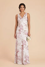 Odette Dusty Pink Peonies front view bridesmaid dress
