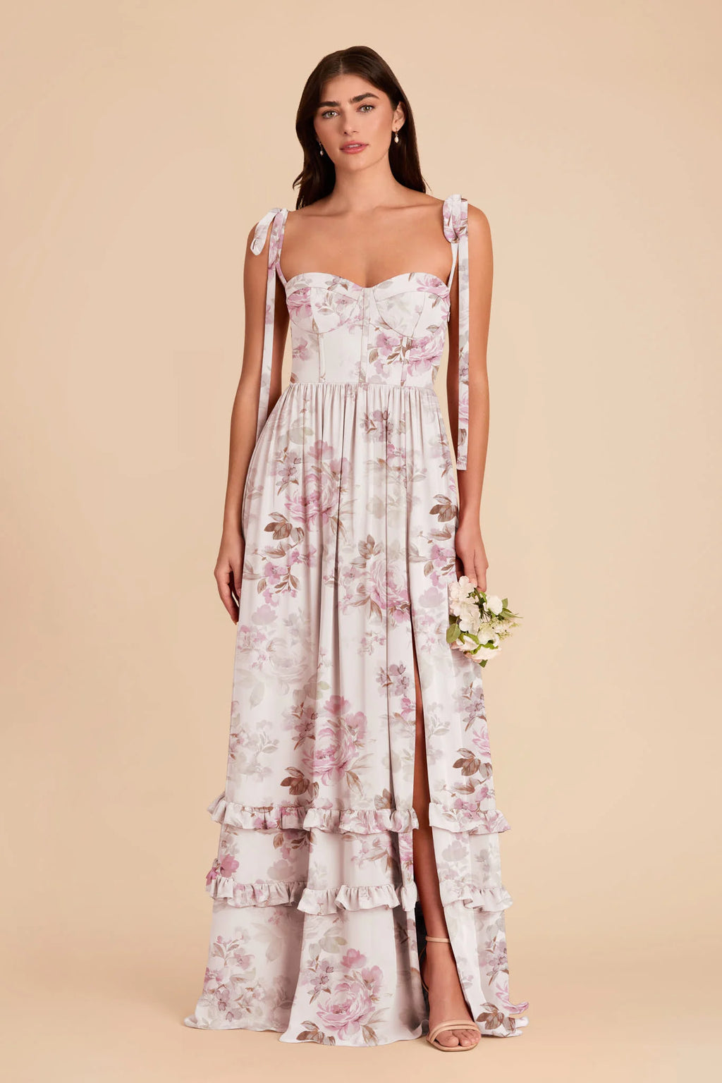 Daphne Dusty Pink Peonies front view bridesmaid dress