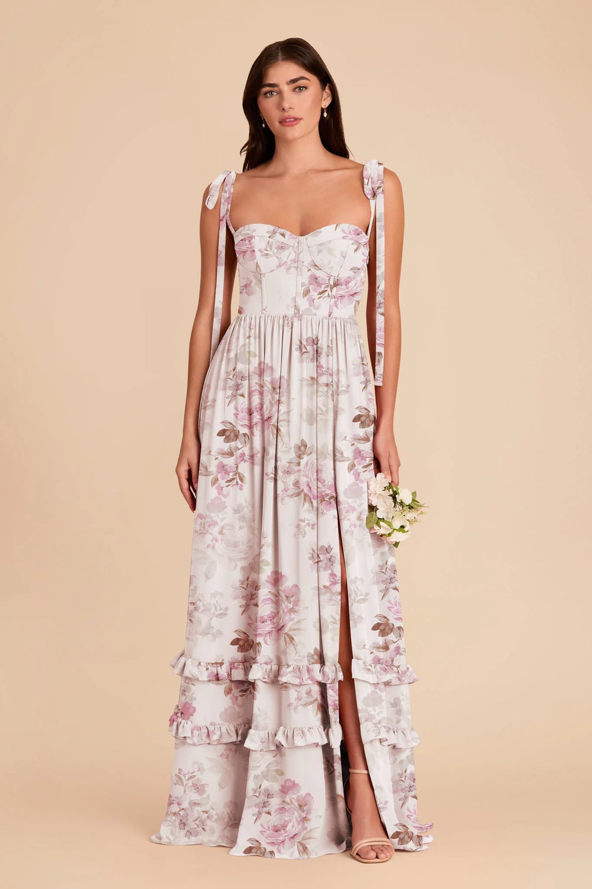 Daphne Dusty Pink Peonies front view bridesmaid dress