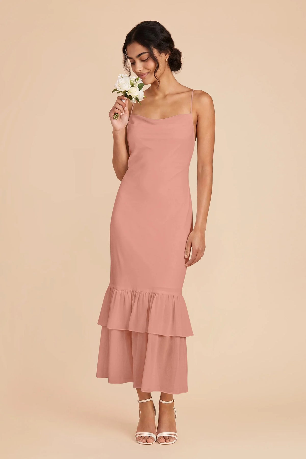 Liora Dusty Rose front view bridesmaid dress