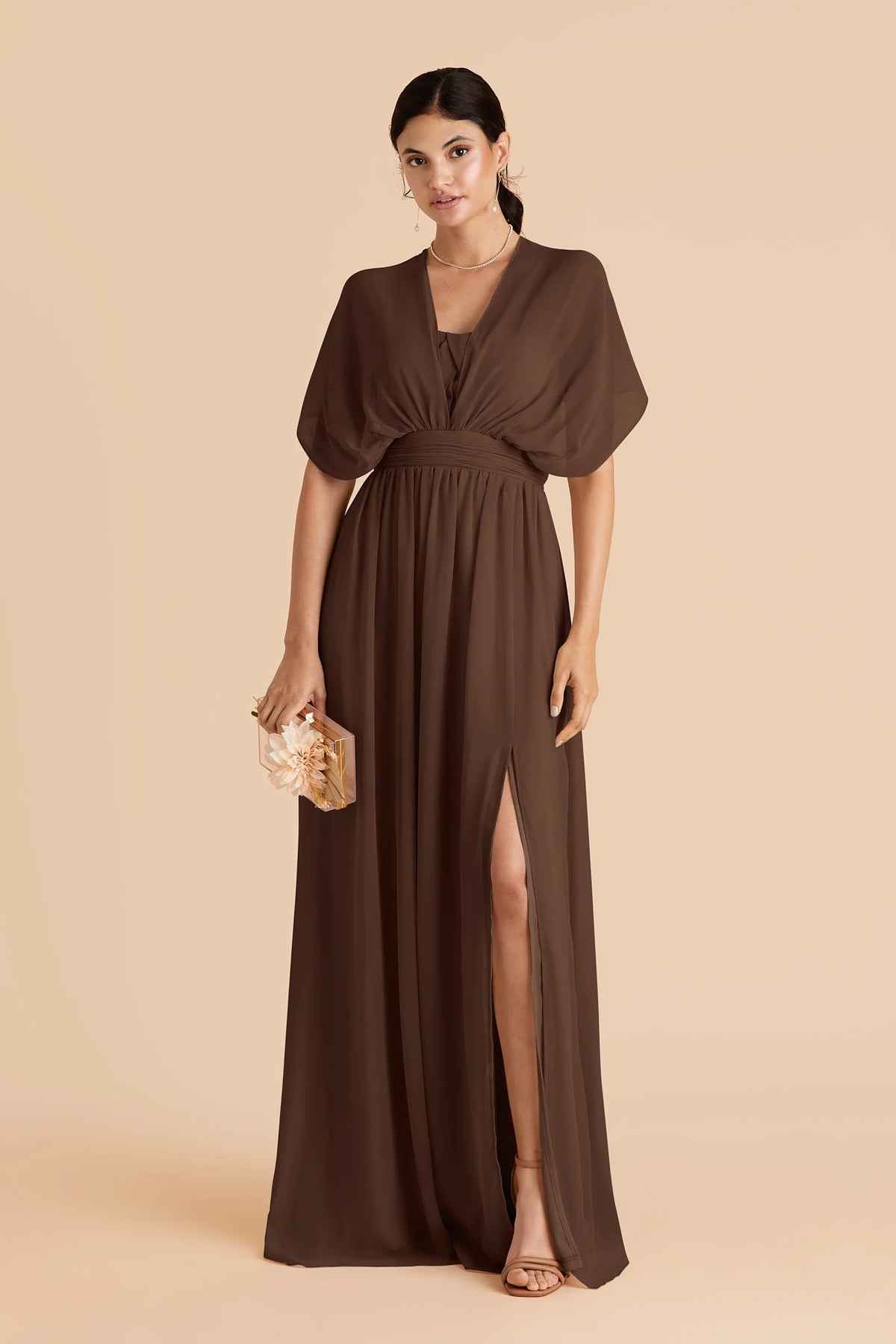 Elodie Espresso front view bridesmaid dress
